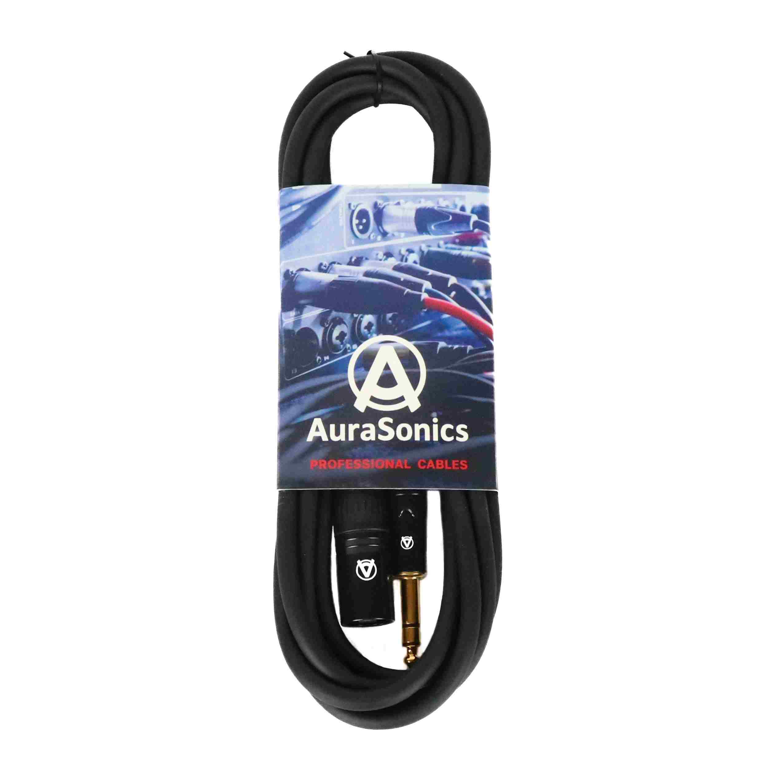 AuraSonics XMJTRSM-3 кабель микрофонный XLR3(m) - 6,3мм Jack TRS, 3м, черный