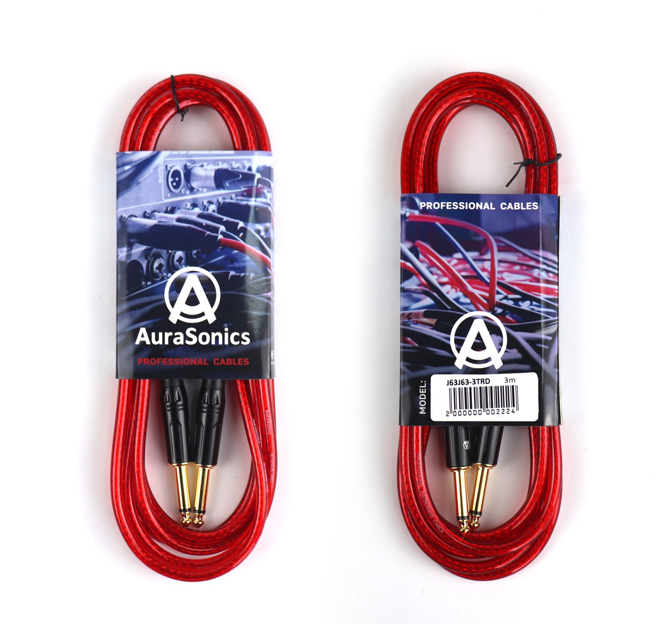 AuraSonics J63J63-3TRD гитарный кабель Jack TS 6.3мм  - Jack TS 6.3мм 3м, 24AWG, 0.22мм², красный