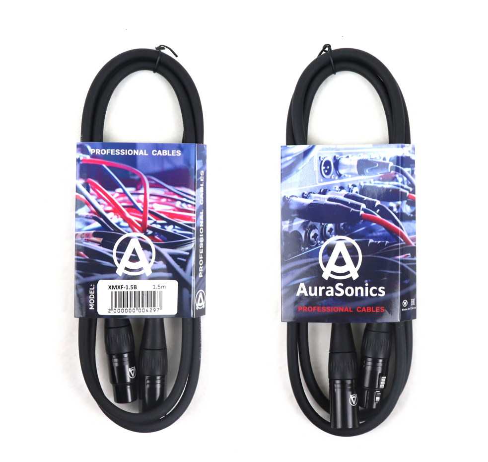 AuraSonics XMXF-1.5B кабель микрофонный XLR(F)-XLR(M), 1.5м, 24AWG, 0.23мм², черный