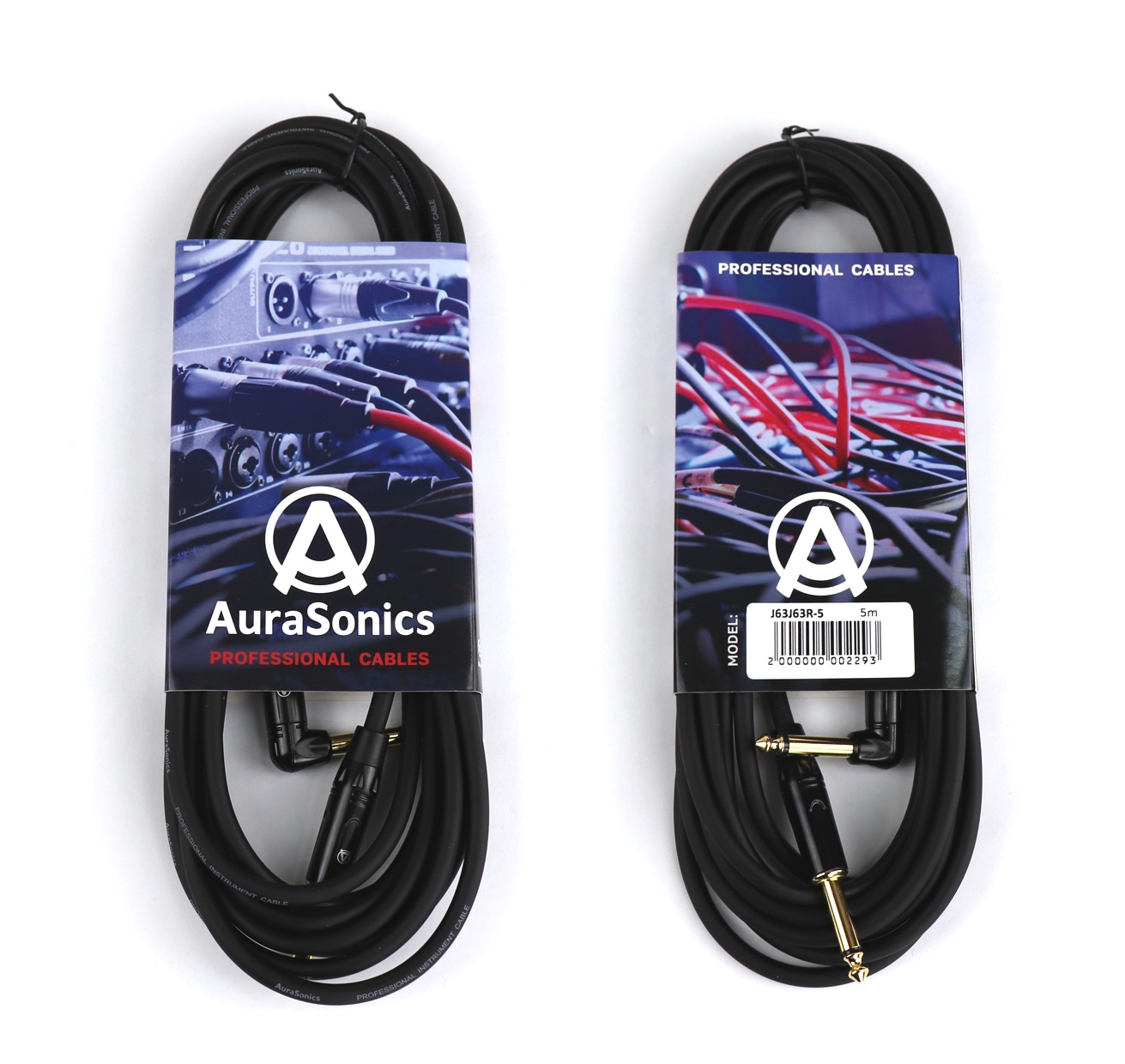 AuraSonics J63J63R-5 гитарный кабель Jack TS 6.3мм - угловой Jack TS 6.3мм 5м,24AWG, 0.22мм², черный