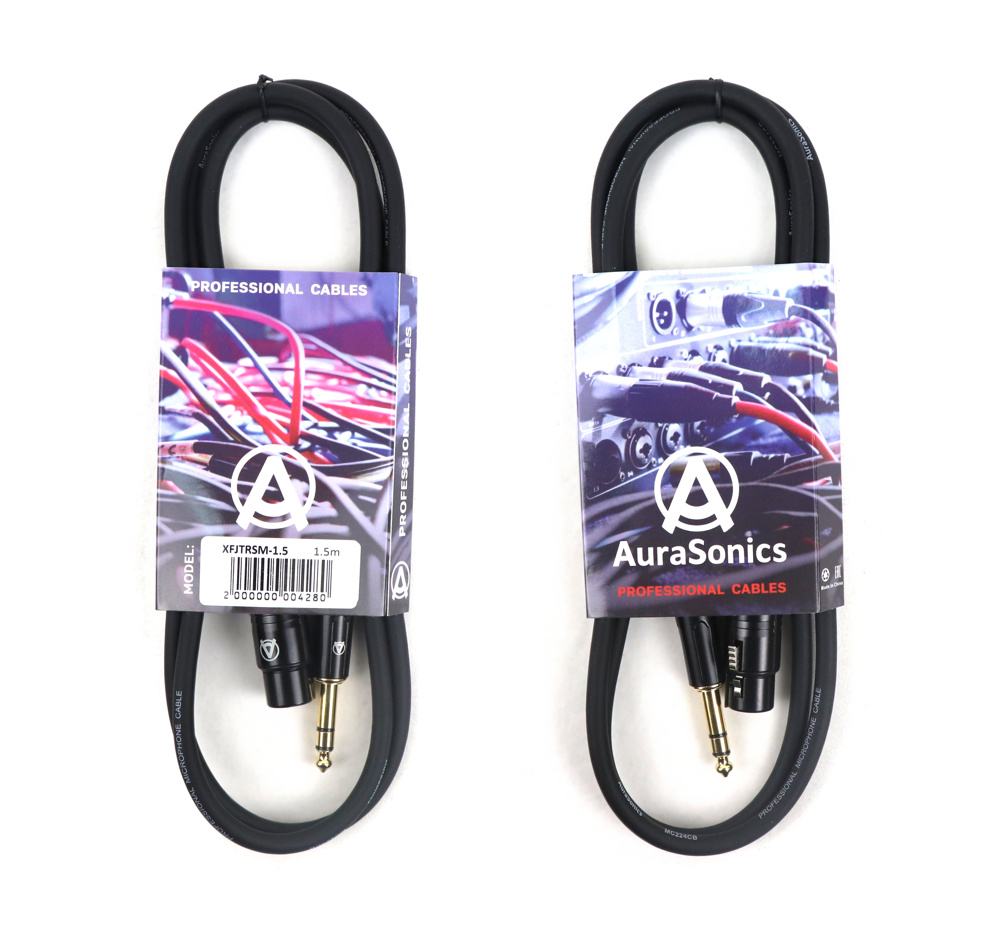 AuraSonics XFJTRSM-1.5 кабель микрофонный XLR3(f) - 1/4" Jack TRS, 1.5м, черный