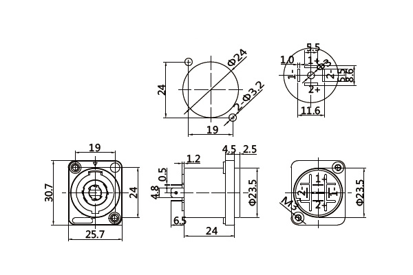 AuraSonics SC4FT панельный разъем 4-контактный спикон female, крепление на резьбе М3