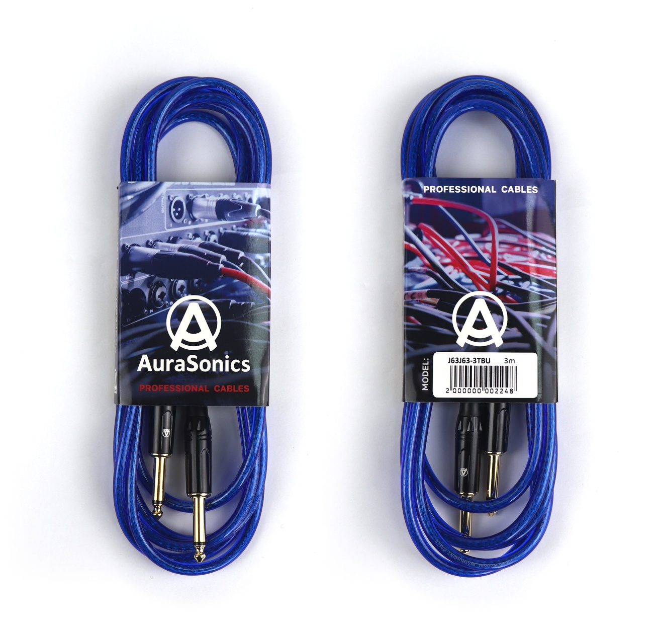 AuraSonics J63J63-3TBU гитарный кабель Jack TS 6.3мм - Jack TS 6.3мм, 3м, 24AWG, 0.22мм², синий