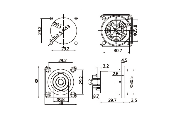 AuraSonics SCM4F панельный разъем 4-контактный спикон female, металлический корпус
