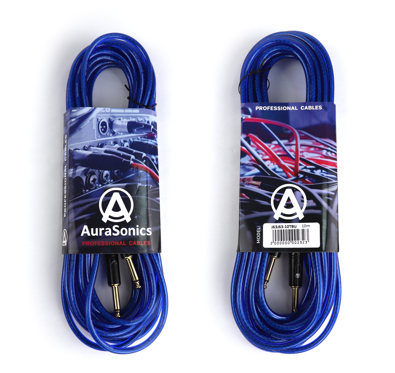 AuraSonics J63J63-10TBU гитарный кабель Jack TS 6.3мм  - Jack TS 6.3мм 10м,24AWG, 0.22мм², синий