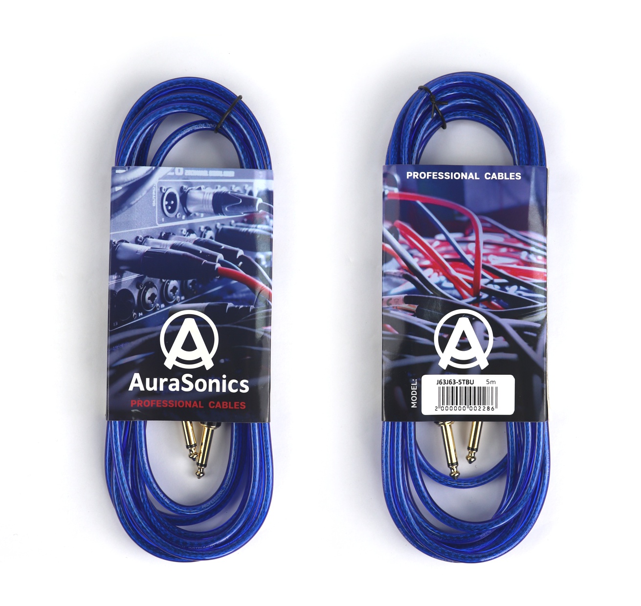 AuraSonics J63J63-5TBU гитарный кабель Jack TS 6.3мм  - Jack TS 6.3мм 5м, 24AWG, 0.22мм², синий