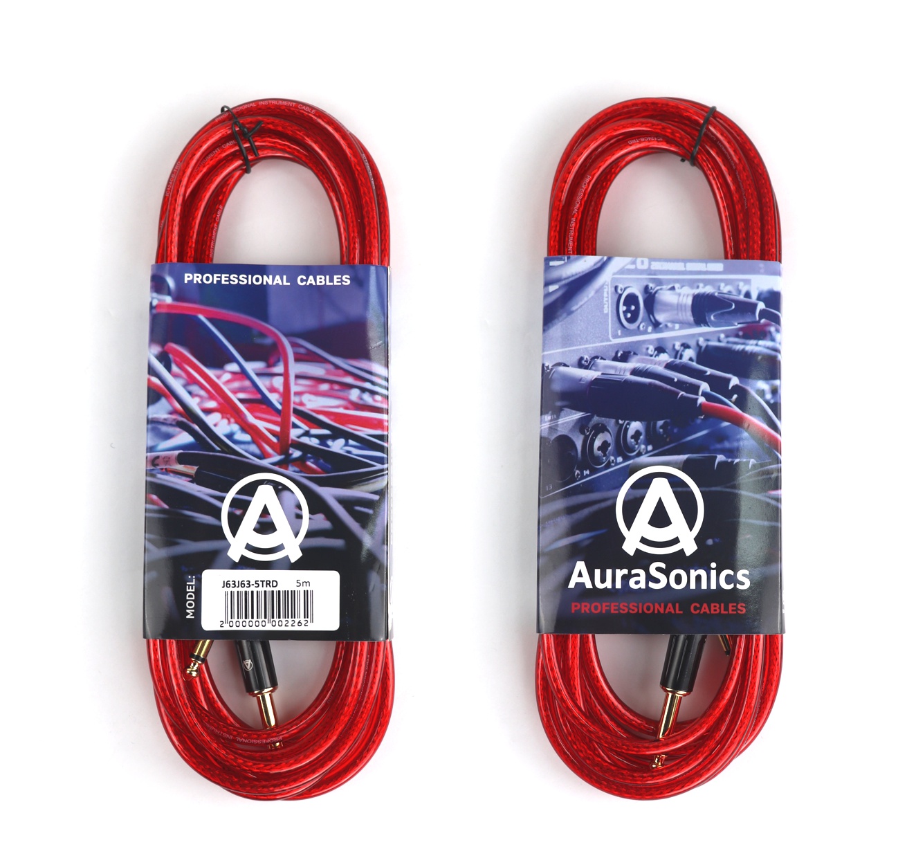 AuraSonics J63J63-5TRD гитарный кабель Jack TS 6.3мм  - Jack TS 6.3мм, 5м, 24AWG, 0.22мм², красный