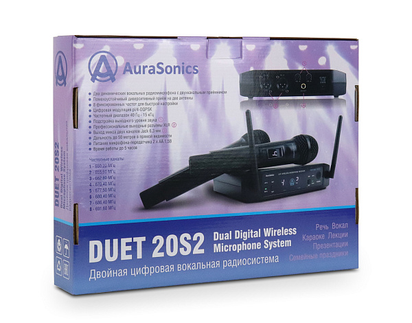 AuraSonics DUET 20S2 DIGITAL двойная цифровая радиосистема с ручными передатчиками, 8 каналов, pi/4-