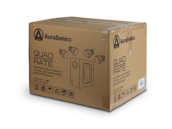 AuraSonics QUADRATE-BK комплект настенный сабвуфер 6,5" и 4 сателлита 3", встроенный кроссовер
