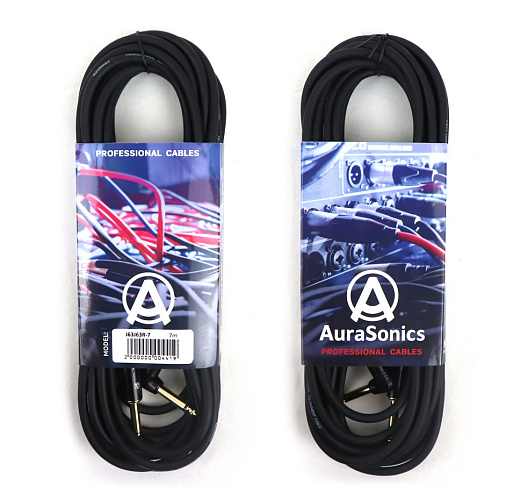 AuraSonics J63J63R-7 гитарный кабель Jack TS 6.3мм - угловой Jack TS 6.3мм 7м,24AWG, 0.22мм², черный