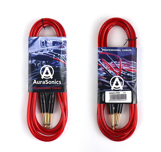 AuraSonics J63J63-3TRD гитарный кабель Jack TS 6.3мм  - Jack TS 6.3мм 3м, 24AWG, 0.22мм², красный