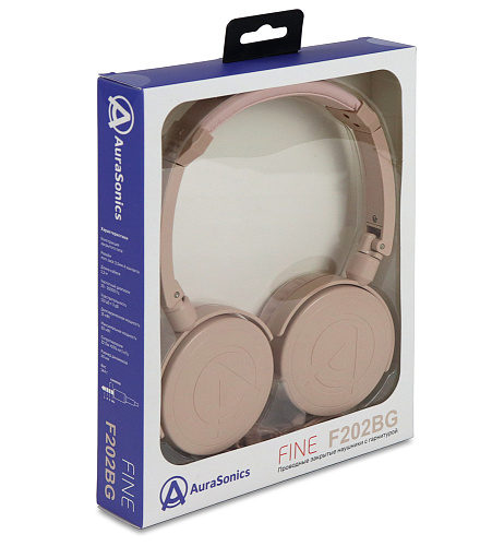 AuraSonics FINE F202BG наушники проводные, складные, закрытые с микрофоном, бежевый цвет
