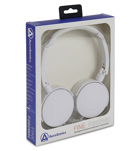 AuraSonics FINE F202WH наушники проводные, складные, закрытые с микрофоном, белый цвет