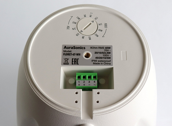 AuraSonics FLORET-6T-WH акустическая система,настенная/подвесная,IP66,6,5"+1",НЧ-резонатор,8Ом/80Вт