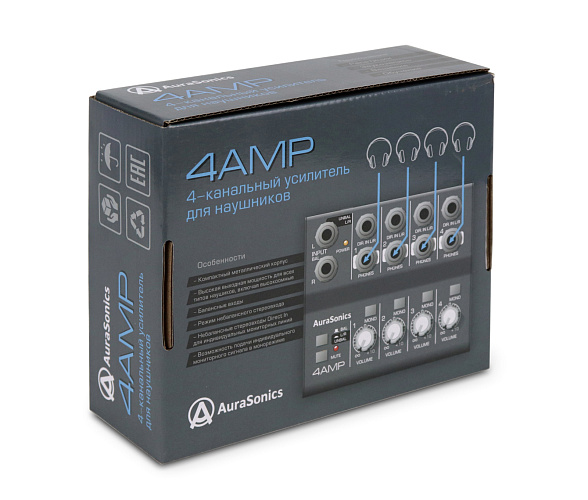 AuraSonics 4AMP усилитель для 4-х наушников, функция МОНО, индивидуальные Direct-входы