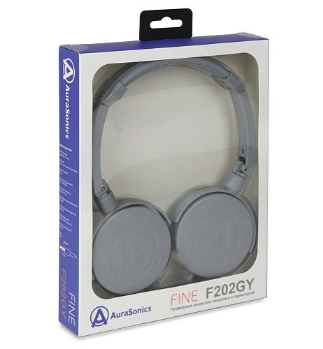 AuraSonics FINE F202GY наушники проводные, складные, закрытые с микрофоном, cерый цвет