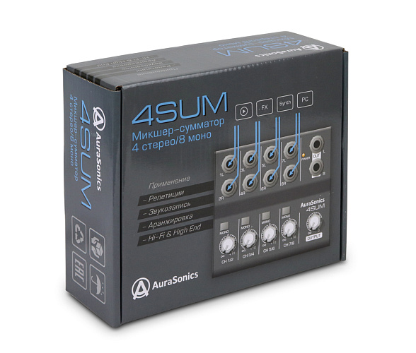 AuraSonics 4SUM 4-х канальный микшер-сумматор линейного стереосигнала, функция MONO, балансные входы