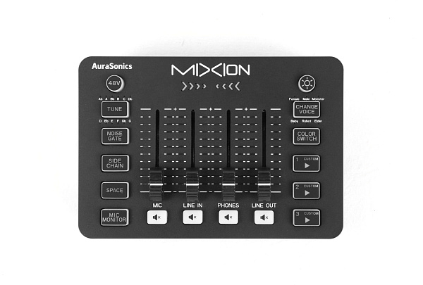 AuraSonics MIXION USB-аудиоинтерфейс, микшер, для геймеров и стримеров, 4 фейдера, кнопки MUTE, эффе