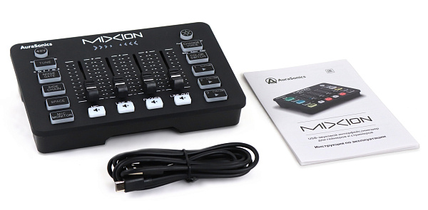 AuraSonics MIXION USB-аудиоинтерфейс, микшер, для геймеров и стримеров, 4 фейдера, кнопки MUTE, эффе