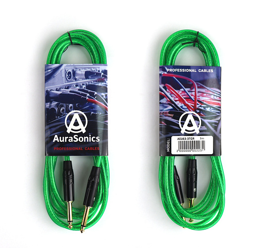 AuraSonics J63J63-3TGR гитарный кабель Jack TS 6.3мм - Jack TS 6.3мм 3м, 24AWG, 0.22мм², зеленый